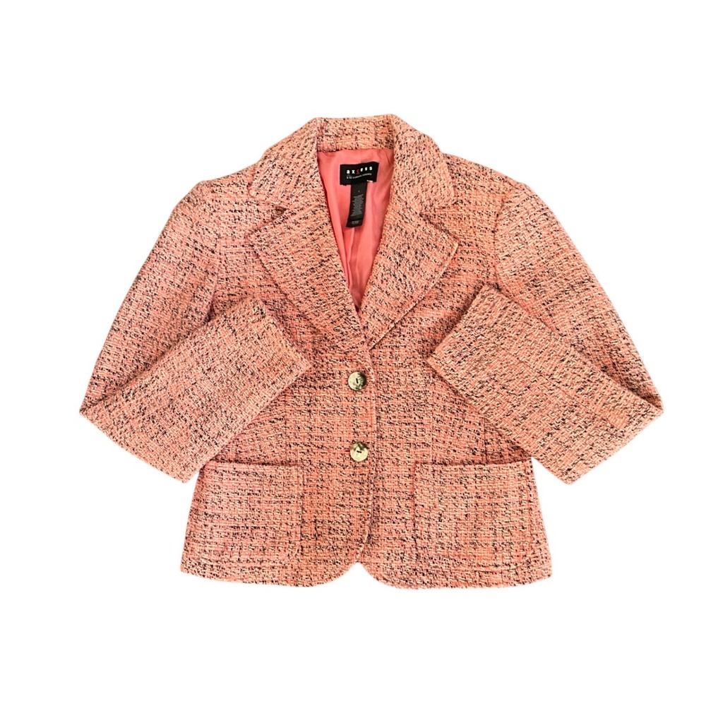 Axcess Liz Claiborne Coral Tweed Blazer Front Button Lined Jacket Women US 4 - Picture 3 of 7